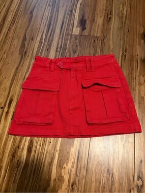 ELLEVEN Amazon Bright Red Cargo Mini Skirt with Front Flap Pockets